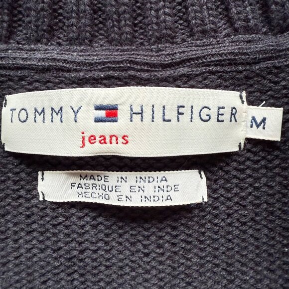 Tommy Hilfiger Jeans M Navy Blue Cotton Cable Knit Full Zip Cardigan Sweater - Picture 4 of 16